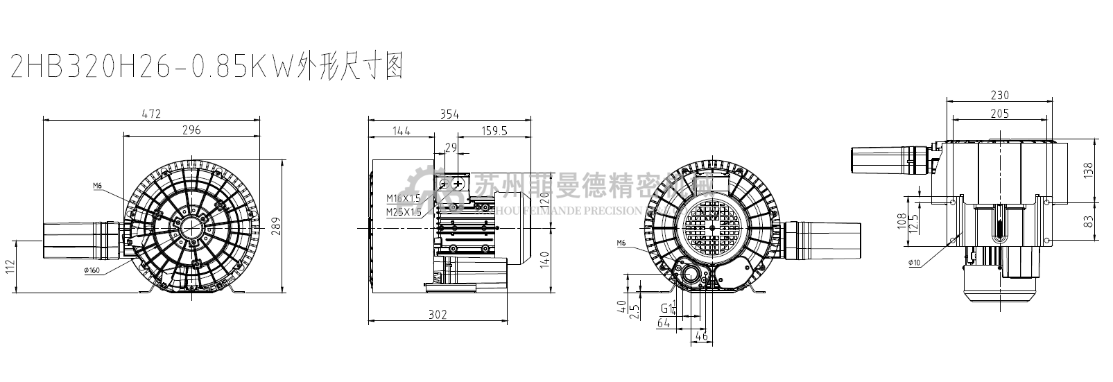 2HB 320 H26-0.85kw双叶轮高压风机