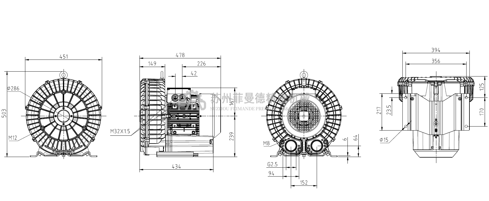 2HB810-H17-5.5kw高压风机尺寸图